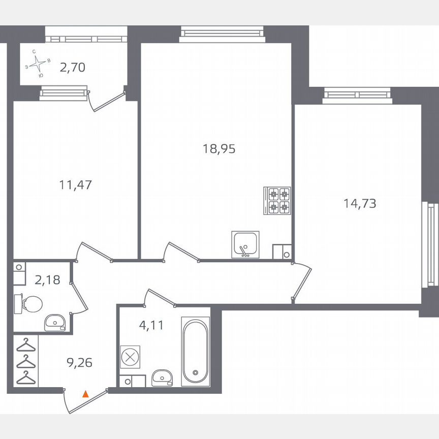 2-к. квартира, 62,1 м², 3/17 эт.