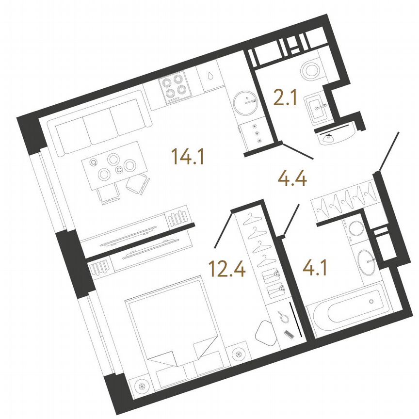 1-к. квартира, 37,1 м², 4/12 эт.