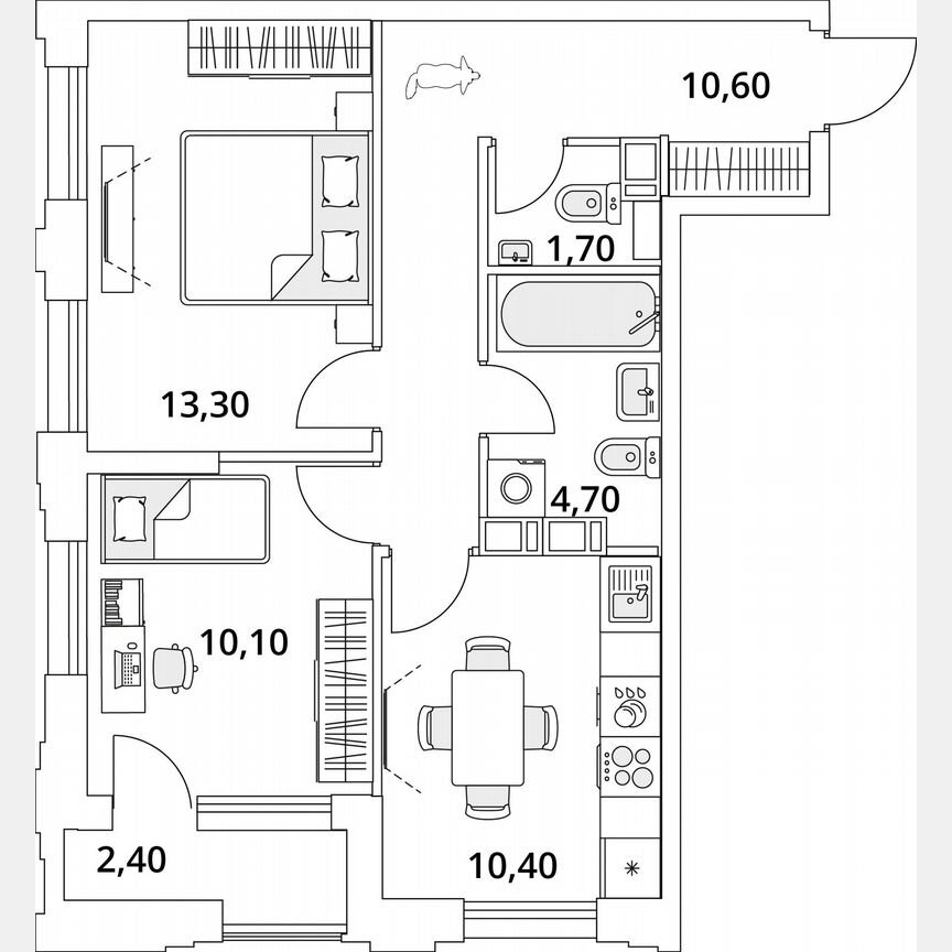 2-к. квартира, 52 м², 13/13 эт.