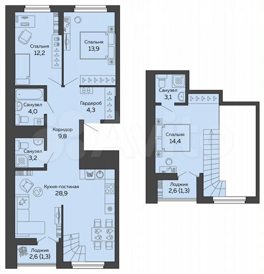 2-к. квартира, 96,3 м², 25/25 эт.