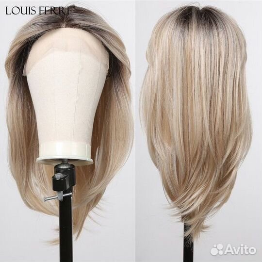 Парик лейсфронт с челкой омбре блонд