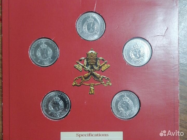 Мальта 5 набор монет 2005 1 лир папа Иоанн Павел 2