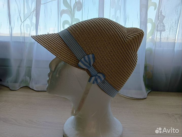 Шляпка для девочки из соломы с ушками