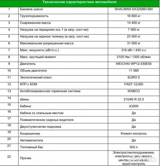 Мультилифт shacman SX32586V384 6x4 430 л.с. 20Т