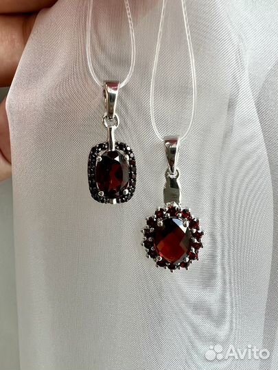 Подвески с натуральным гранатом серебро 925 пробы
