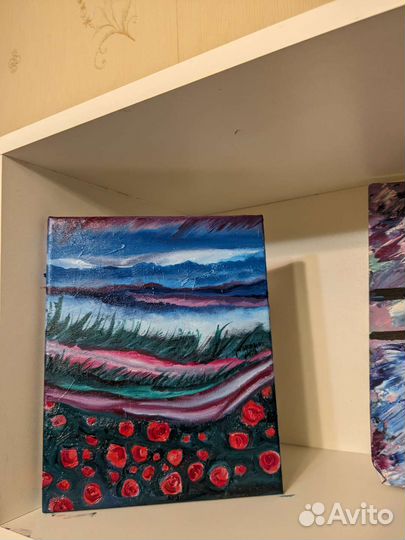 Картина маслом пейзаж цветы абстракция
