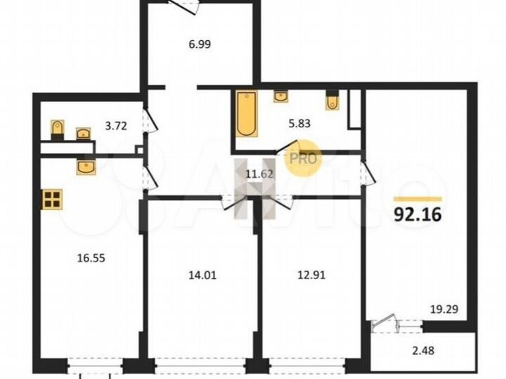 3-к. квартира, 92,2 м², 2/10 эт.