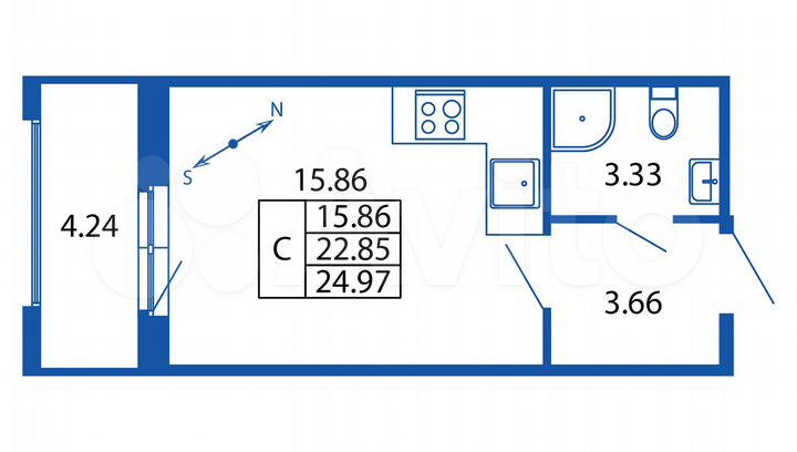 Квартира-студия, 25 м², 7/12 эт.