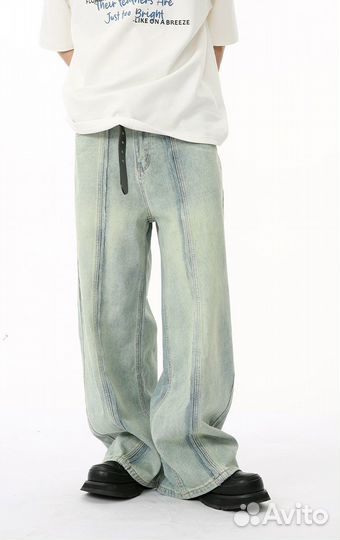 Джинсы Широкие со швом спереди (Светло-голубые)