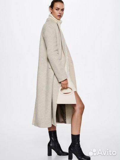 Шерстяное молочное пальто Mango