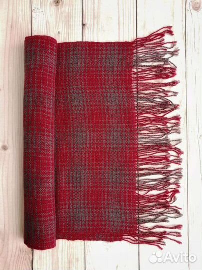 Шарф палантин красный-серый в клетку