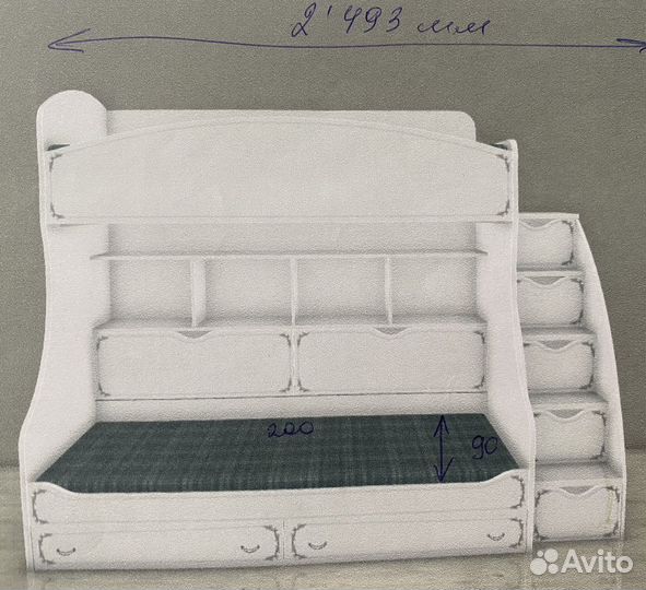 Двухъярусная кровать +приставная лeстница+2матраца