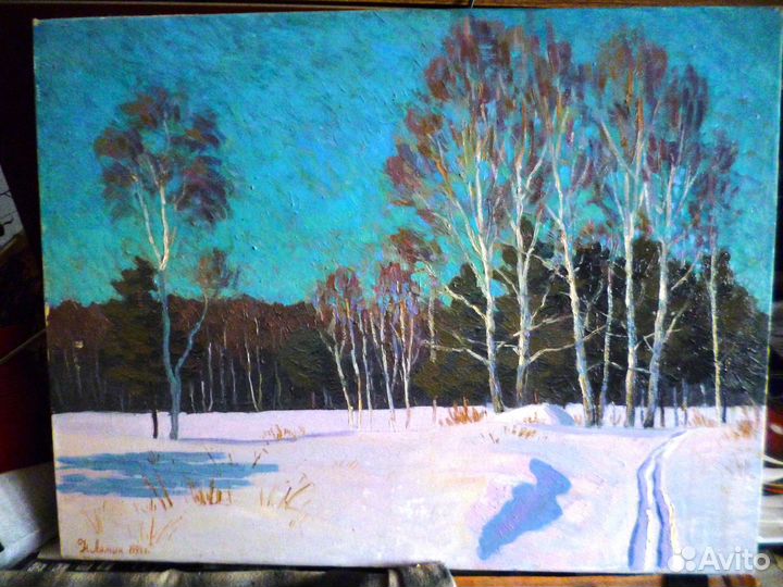 Масло/оргалит. 50*70. Мартовский снег.1983г.Лямин