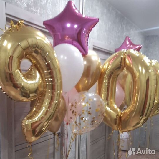 Шар цифра с гелием на грузике 81 см. Золото