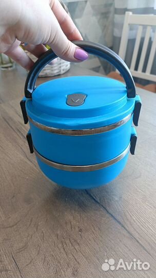 Ланч бокс для еды широкий контейнер 1.4 л синий