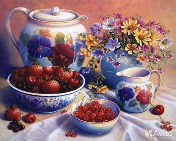 Алмазная мозаика 40x50 Букетик и ягодное ассорти