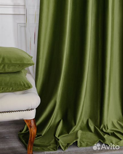 Шторы бархат Беллиссимо оливковый новые пошив