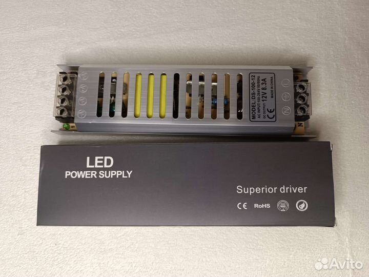 Блок питания, 12 Вольт DC, 100 Ватт, ультратонкий