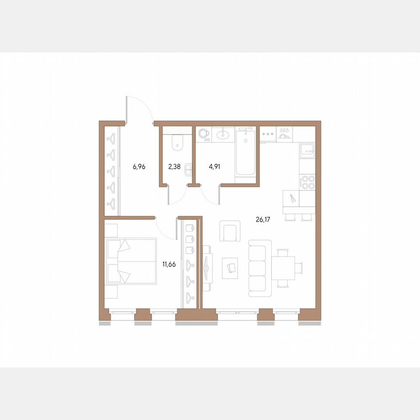 1-к. квартира, 52,1 м², 2/9 эт.
