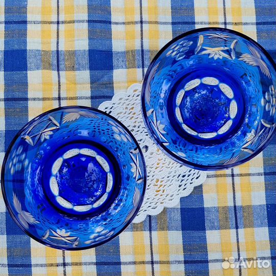 Хрустальные голубые бокалы шале антуанетты винтаж