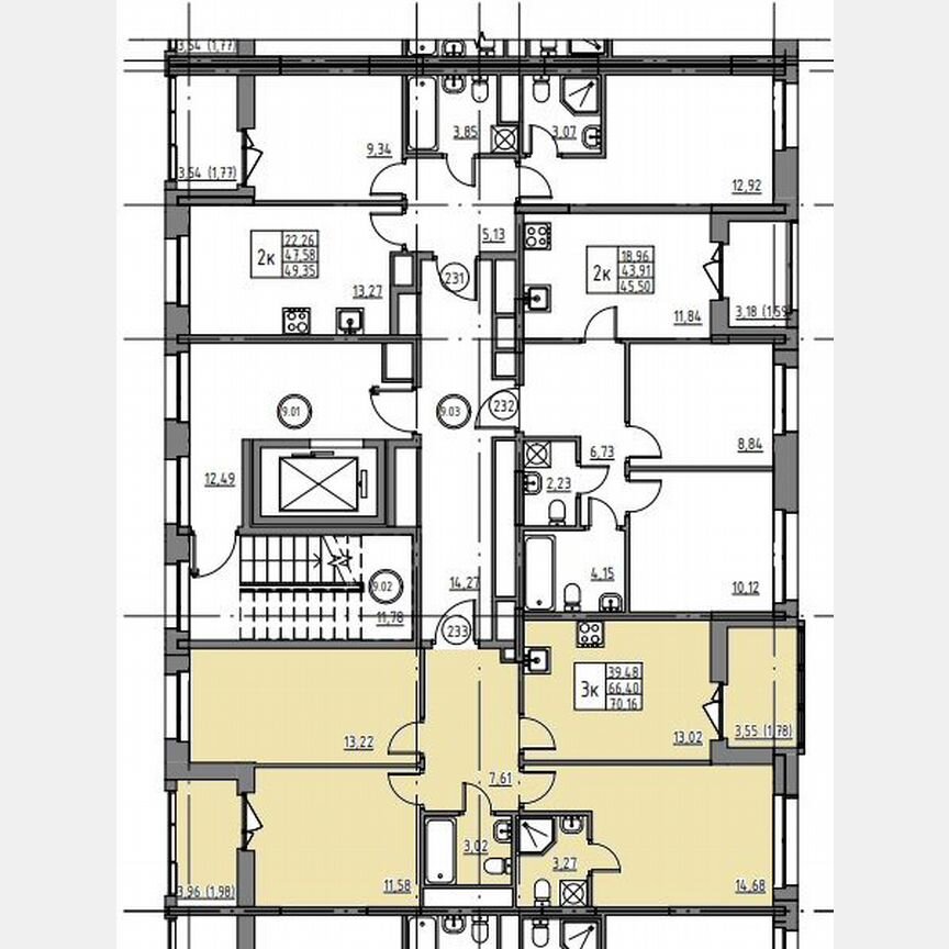 3-к. квартира, 70,2 м², 9/12 эт.