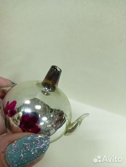 Стеклянная ёлочная игрушка СССР чайник