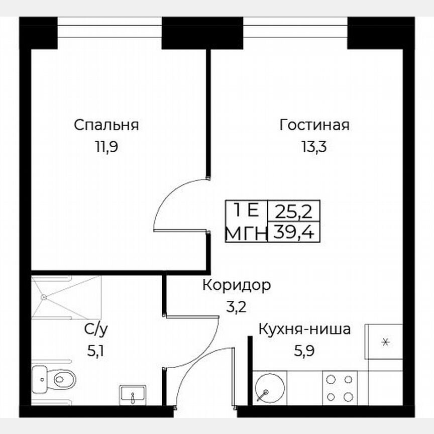 1-к. апартаменты, 39,4 м², 5/30 эт.