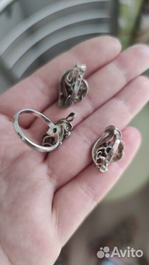 Серебро серьги кольцо комплект с бирюзой