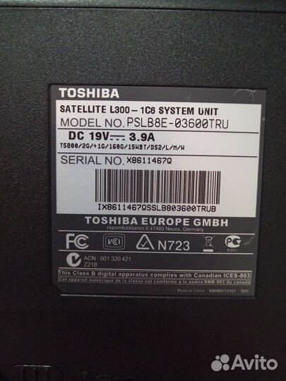 Ноутбук toshiba satellite l300