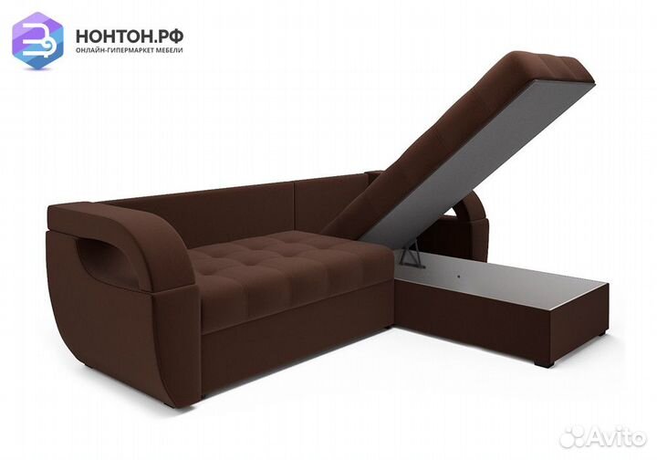 Угловой диван дельфин Мартин микровелюр коричневый