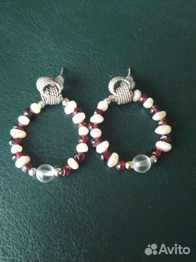 Серьги конго жемчуг/гранат