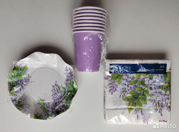 Набор праздничной одноразовой посуды Цветы Сирень