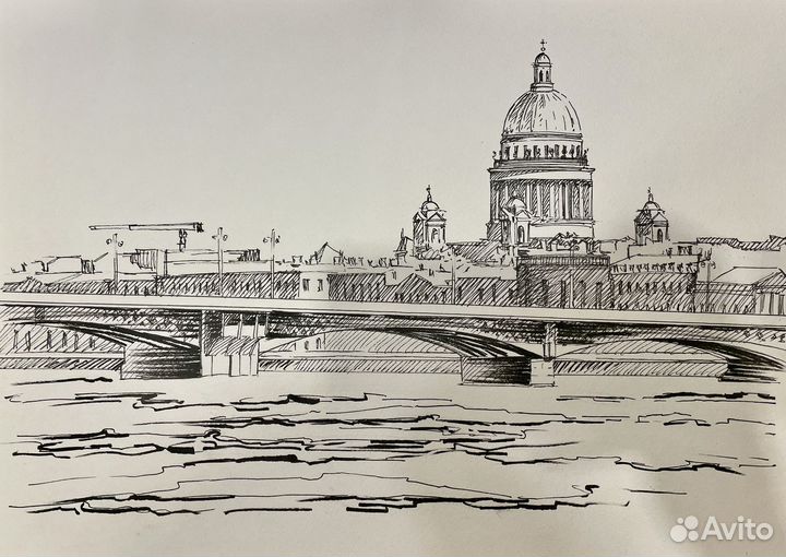 Картина рисунок графика городские пейзажи на заказ