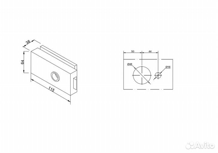 Замок c WC заверткой (защелкой) для стеклянной две