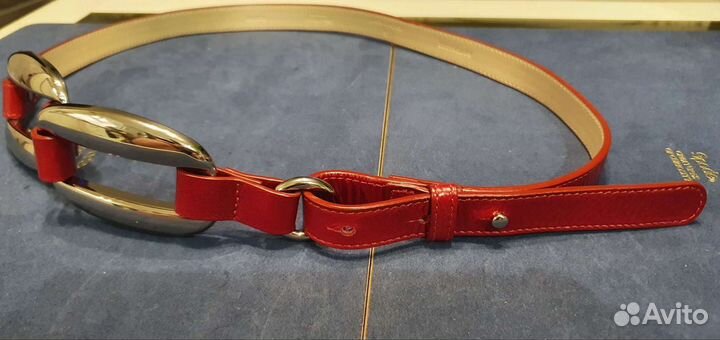 Кожаный ремень женский красный vera pelle
