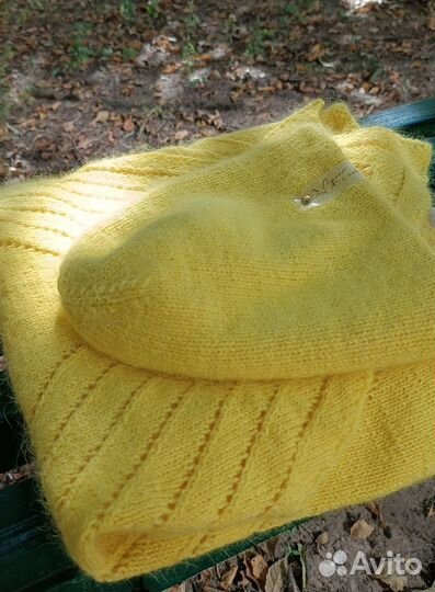 Шапка бини + бактус косынка из пуха норки