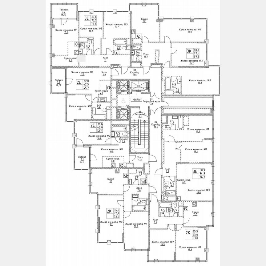 2-к. квартира, 74,7 м², 14/19 эт.
