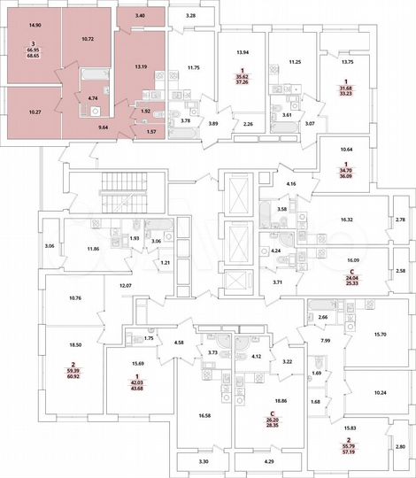 3-к. квартира, 68,7 м², 8/22 эт.