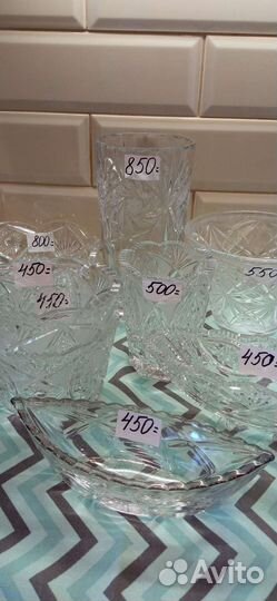 Хрустальные вазы. Салатник, конфетница, ладья СССР