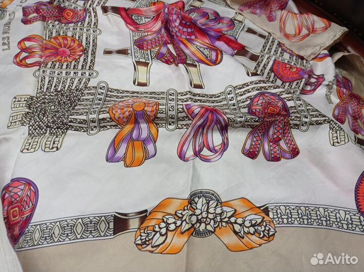 Шелковый платок hermes 95cm креп шелк