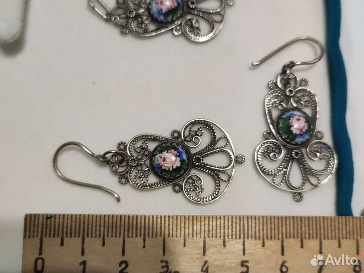 Комплекты серьги и подвески СССР, финифть скань