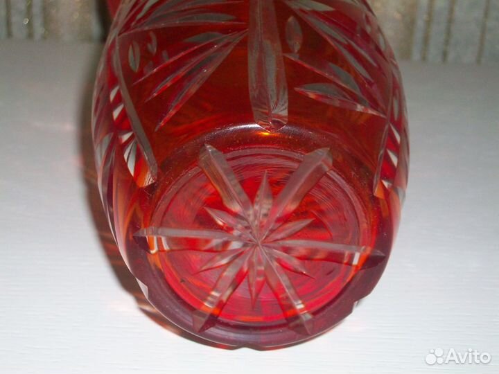 Ваза 2хслойное цвет.стекло, ручная нарезка винтаж