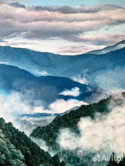 Картина горы. Рассвет в горах, картина маслом