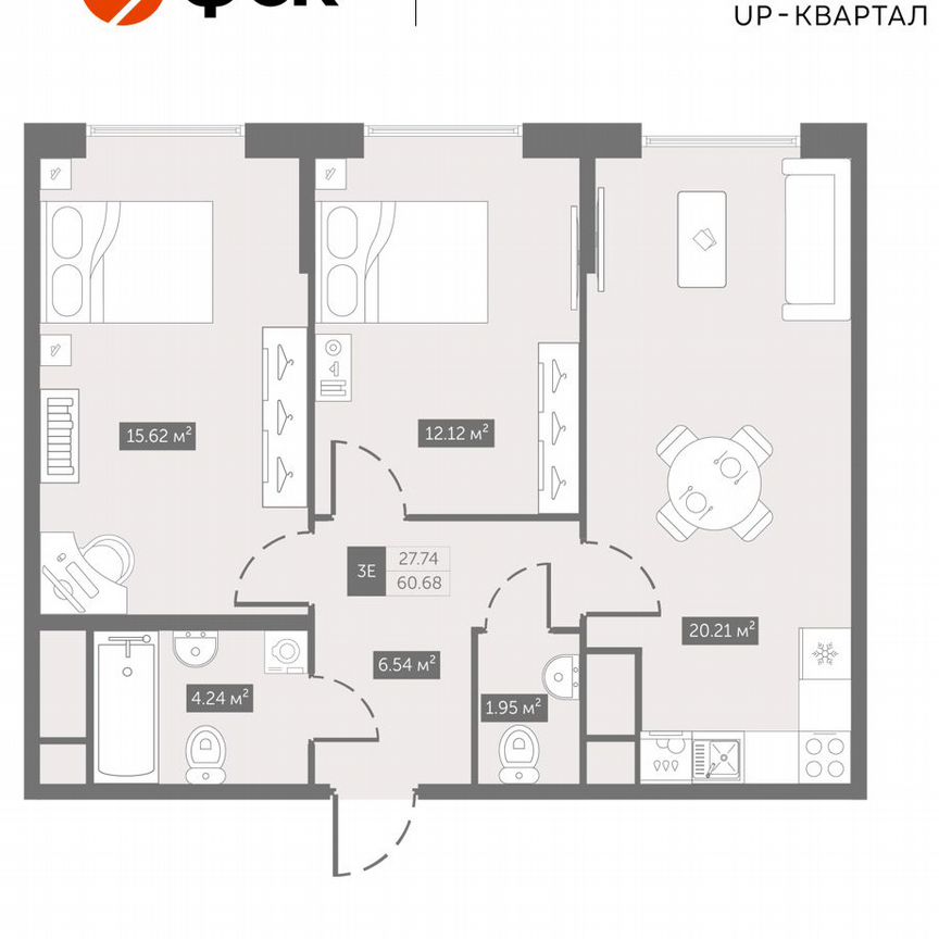 2-к. квартира, 60,7 м², 4/10 эт.