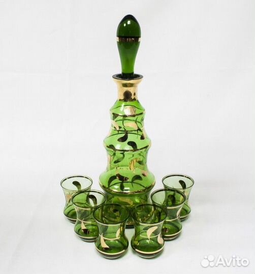 Набор Графин и 6 рюмок, медовое стекло, позолота