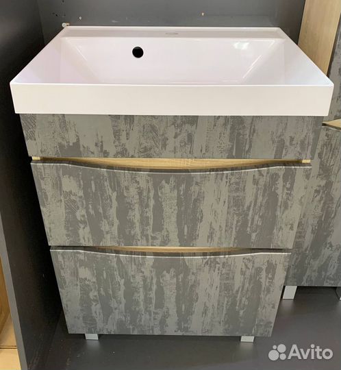 Тумба с раковиной напольная, графит бетон