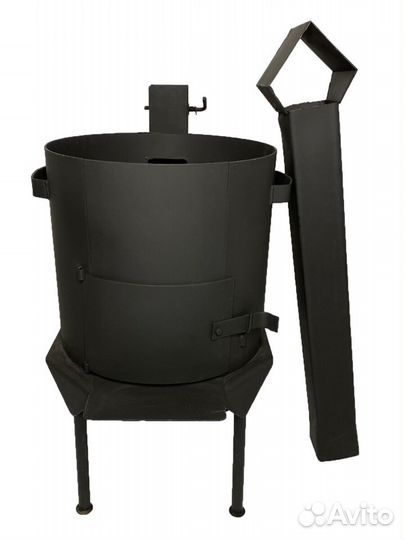 Печь усиленная с дымоходом, казан и аксессуары