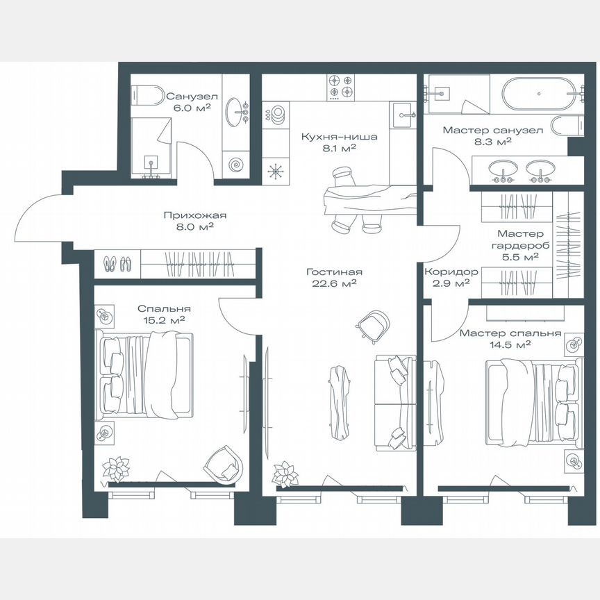 3-к. квартира, 91,1 м², 6/11 эт.