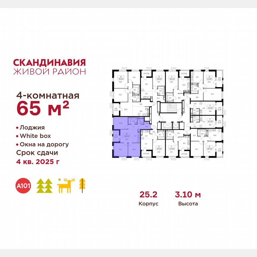 4-к. квартира, 65 м², 14/17 эт.