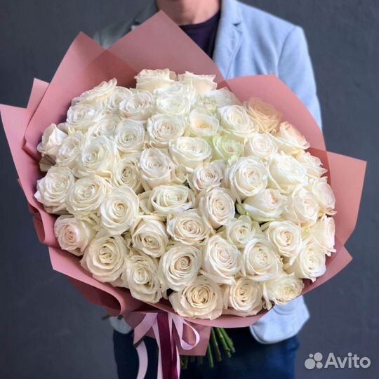 51 белая роза 60 см